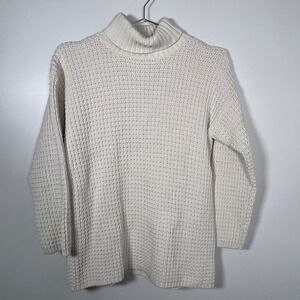 Chunky Vintage Waffle Cream Turtleneck Sweater Cotton Knit Small Coastal Small
